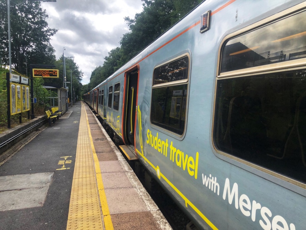 508131, a Liverpool bound train waiting to leave Kirkby Station on the Northern Line of the Merseyrail system in Liverpool